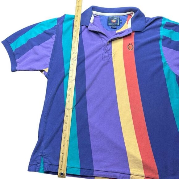 Vtg Chaps Ralph Lauren Polo Shirt Mens Medium Vertical Stripe Crest Crown Y2K - Picture 11 of 12